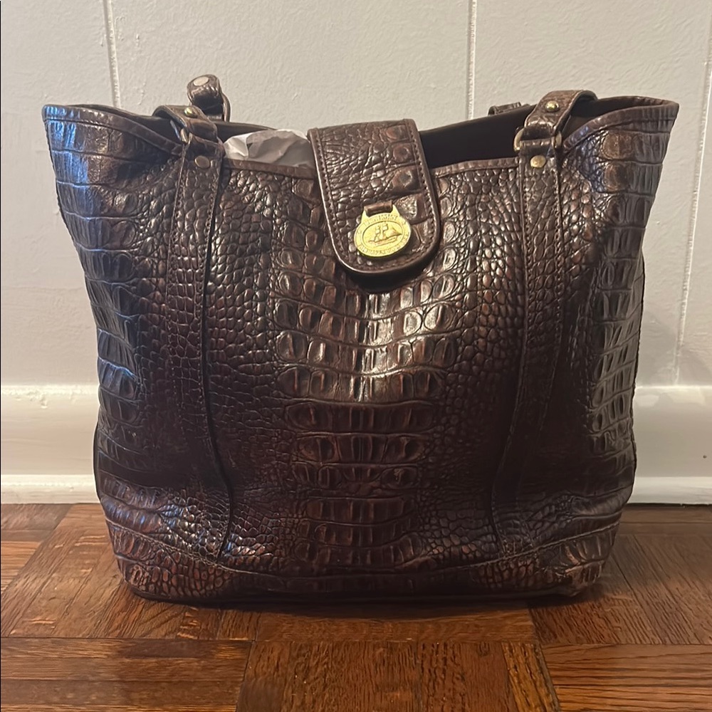 Vintage Dark Brown Brahmin Melbourne Crocodile Tote